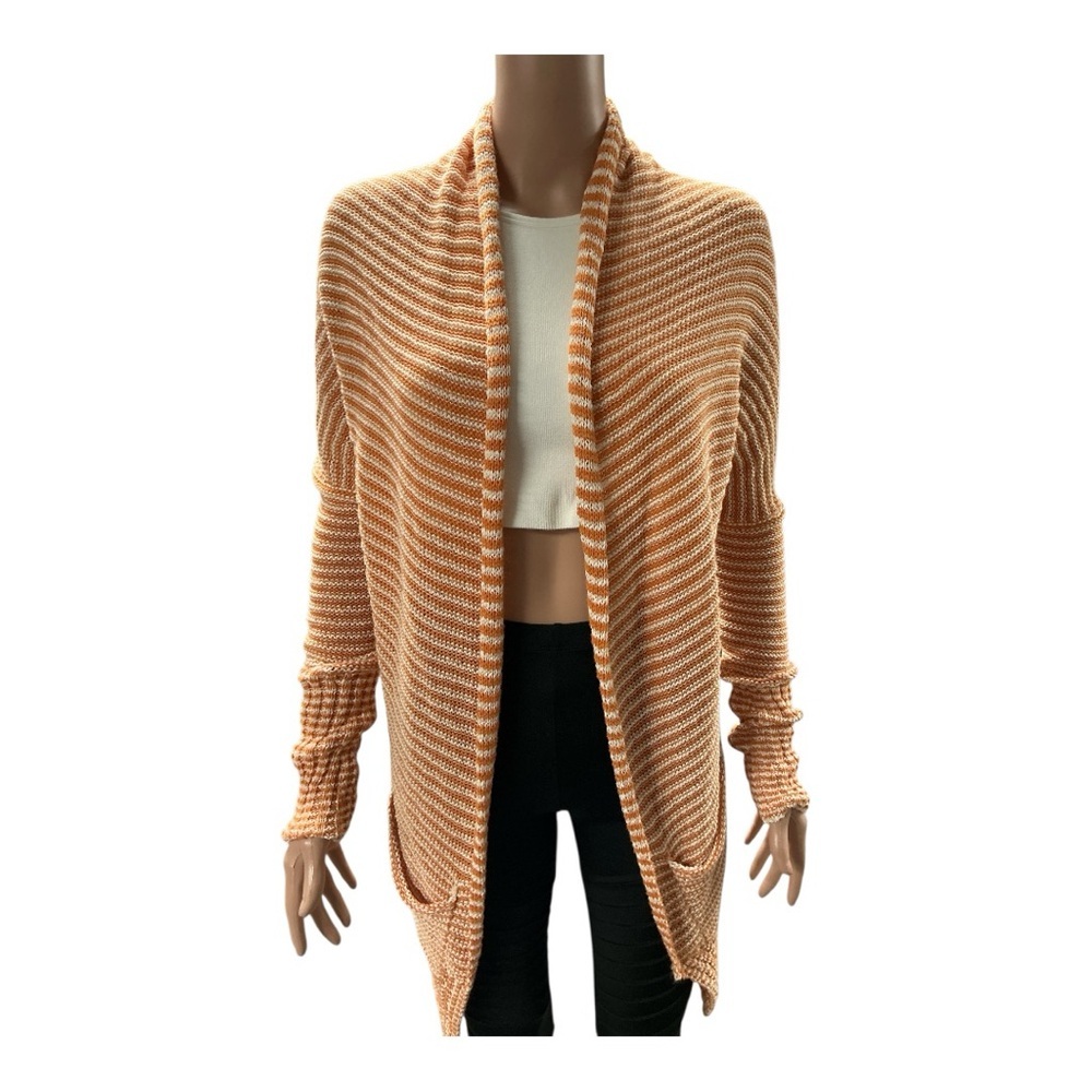 Monoreno - EC - Elegant Open-Front Cardigan in Orange & White